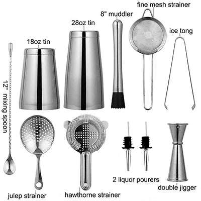 Cocktail Shaker Bar Set - 11 Piece Set
