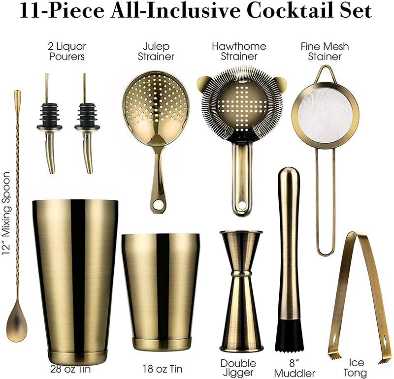 Cocktail Shaker Bar Set - 11 Piece Set