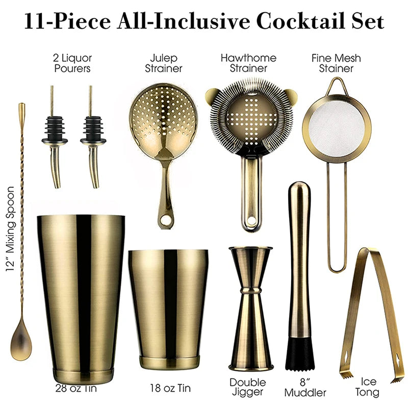 Cocktail Shaker Bar Set - 11 Piece Set